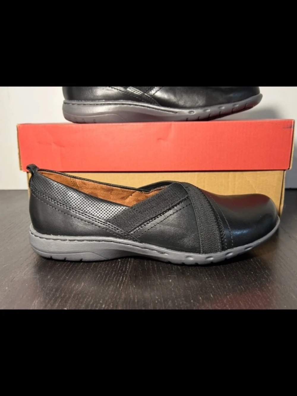 Cobb Hill Penfield Envelope Slip On Flats/Shoes Black/Grey Womans Size 6.5M